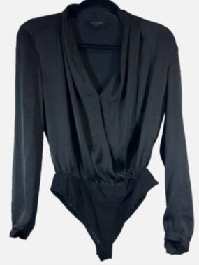 AllSaints Black Long Sleeve Draped Bodysuit